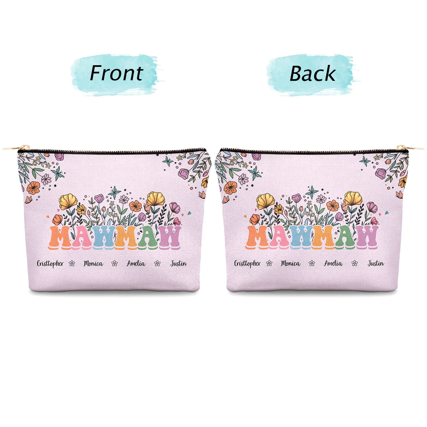 Mom Grandma Floral - Gift For Mother, Grandmother - Personalized Cosmetic Bag - Image 4