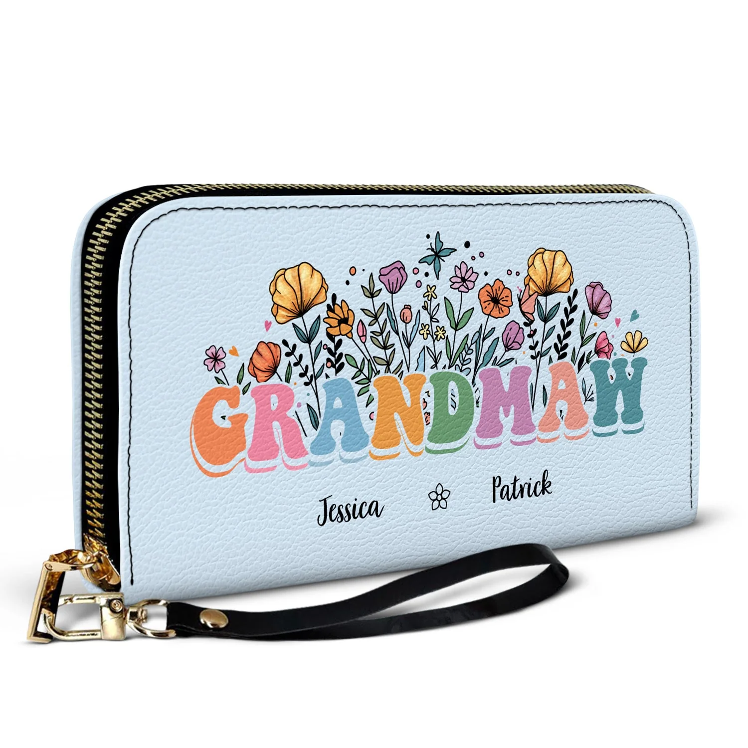Mom Grandma Floral - Gift For Mother, Grandmother - Personalized Leather Long Wallet - Image 2
