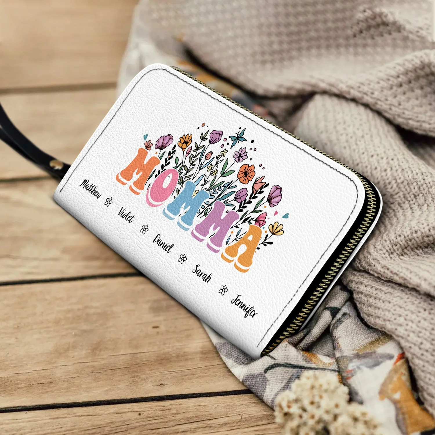 Mom Grandma Floral - Gift For Mother, Grandmother - Personalized Leather Long Wallet - Image 4