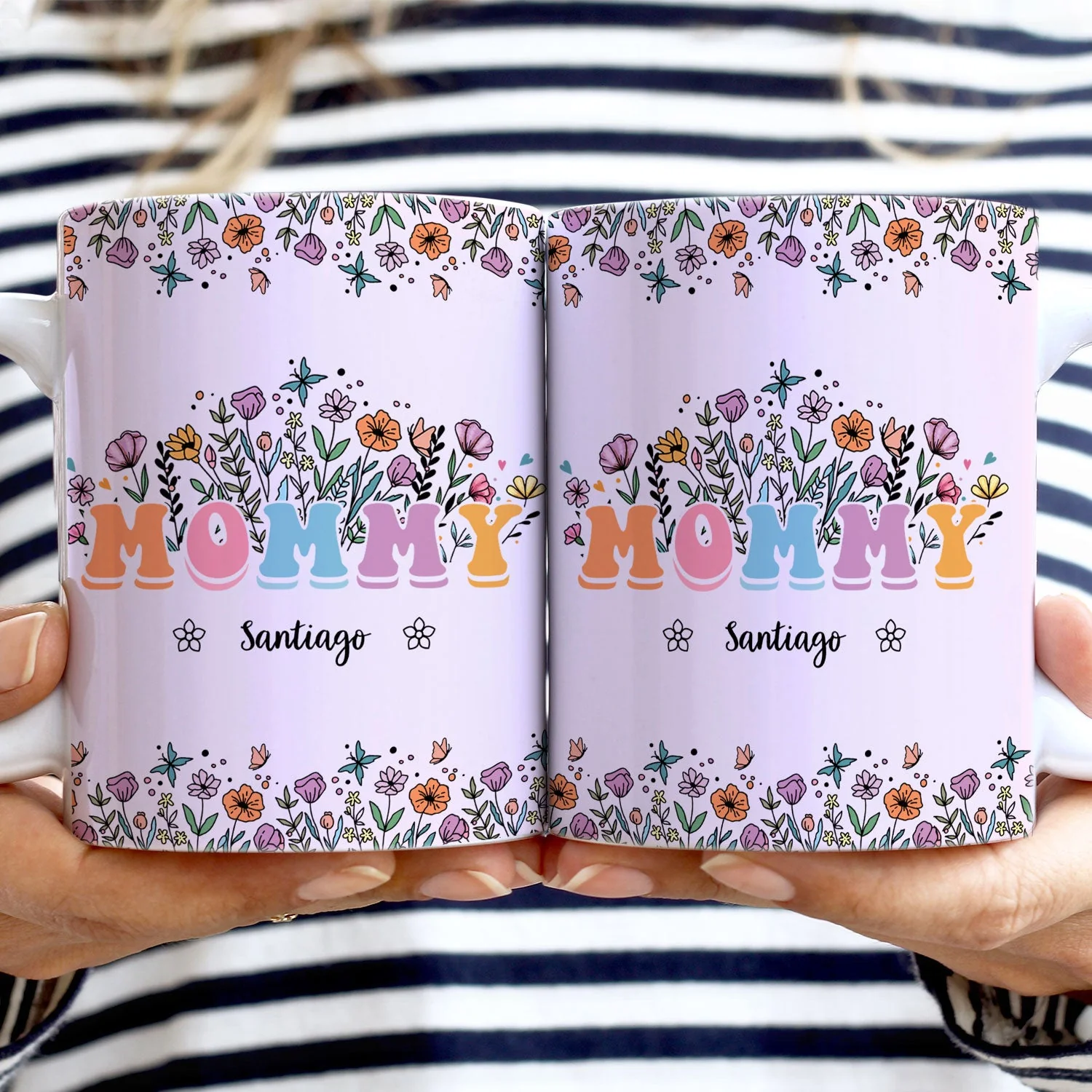 Mom Grandma Floral - Gift For Mother, Grandmother - Personalized White Edge-to-Edge Mug - Image 2