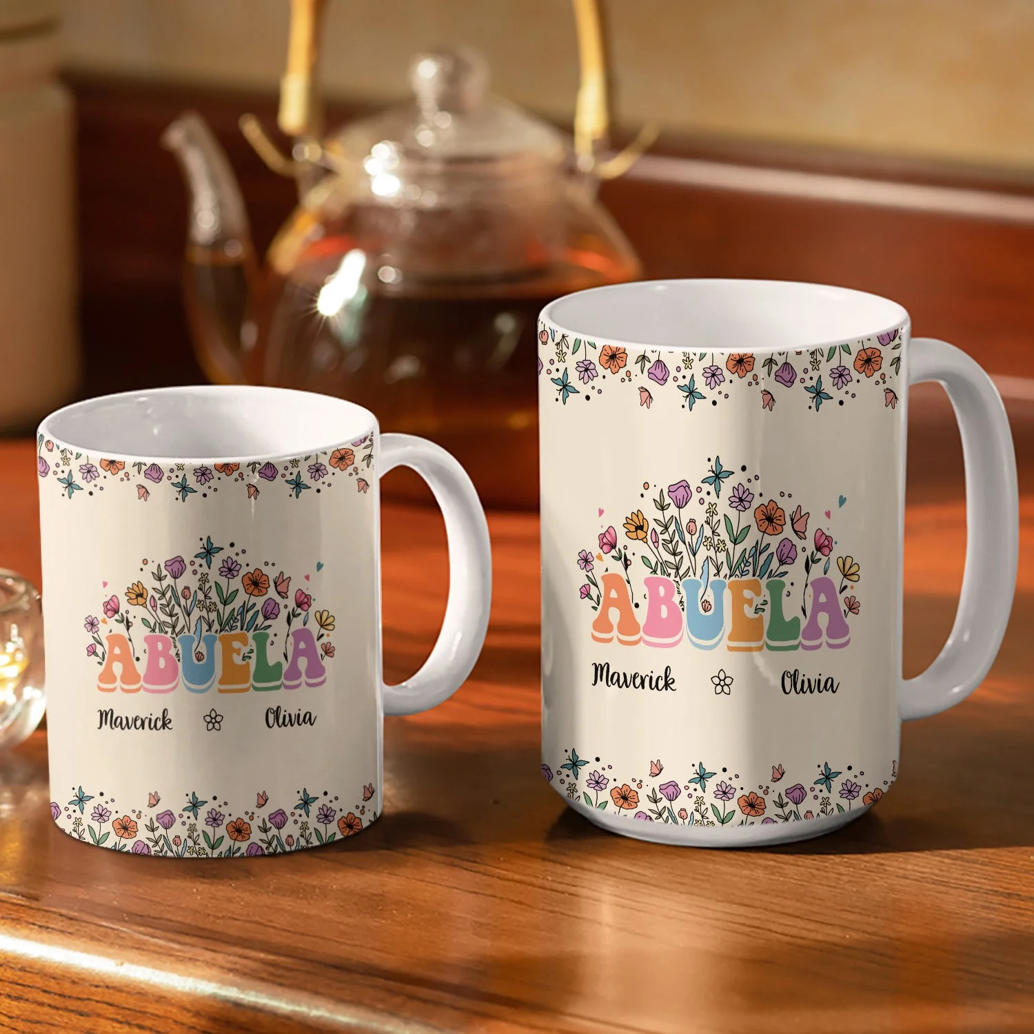Mom Grandma Floral - Gift For Mother, Grandmother - Personalized White Edge-to-Edge Mug - Image 3