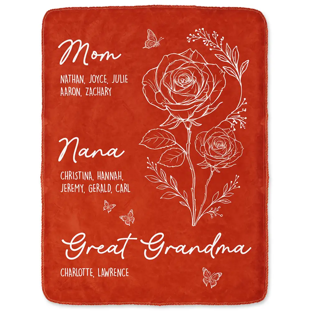 Mom Grandma Great Grandma Birth Flower - Personalized Fleece Blanket, Sherpa Blanket - Image 2