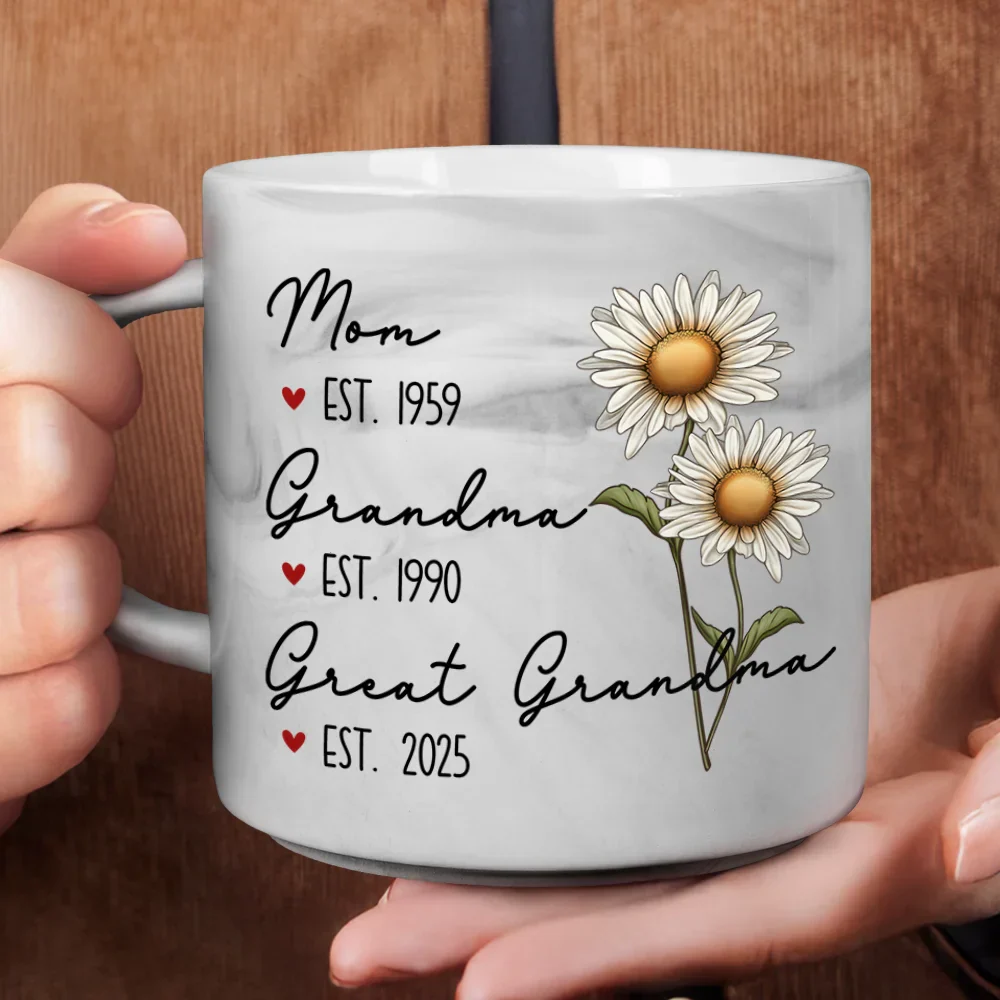 Mom Grandma Great Grandma Birth Flower - Personalized Marble Mug - Image 4