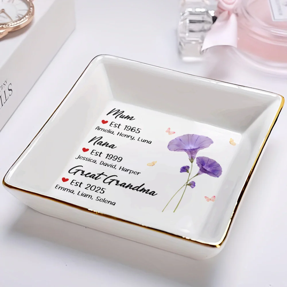 Mom Grandma Great Grandma Birth Month Flower - Personalized Ring Dish - Image 2