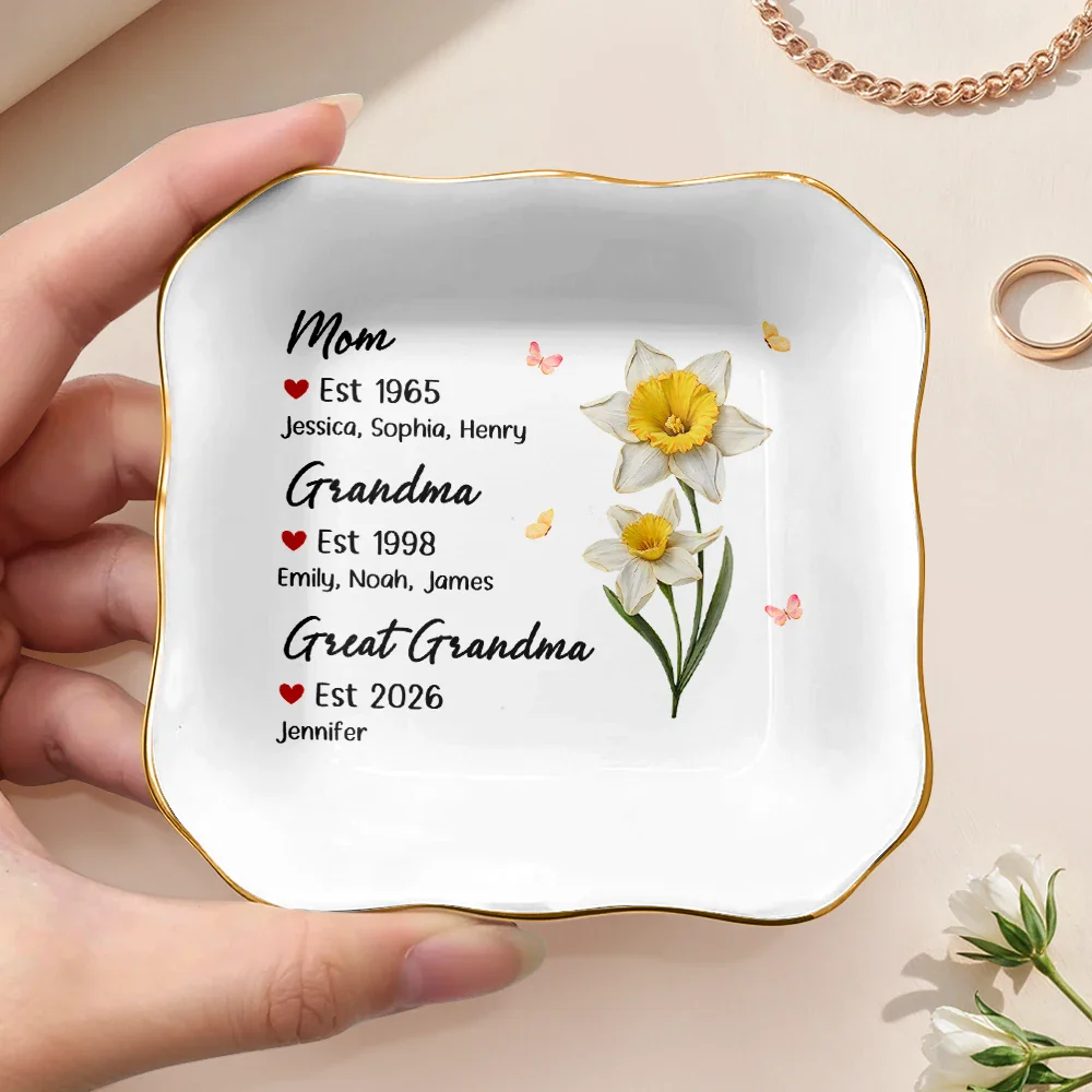 Mom Grandma Great Grandma Birth Month Flower - Personalized Ring Dish - Image 3