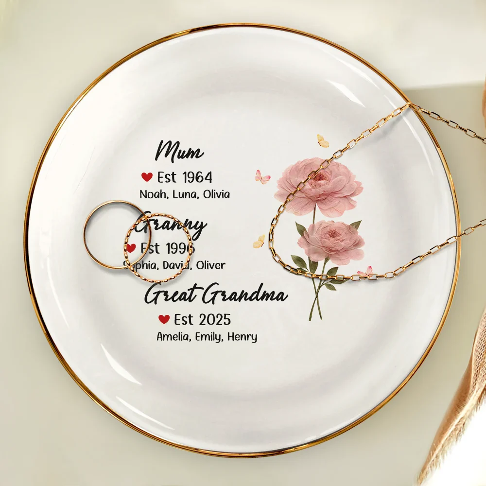 Mom Grandma Great Grandma Birth Month Flower - Personalized Ring Dish - Image 4