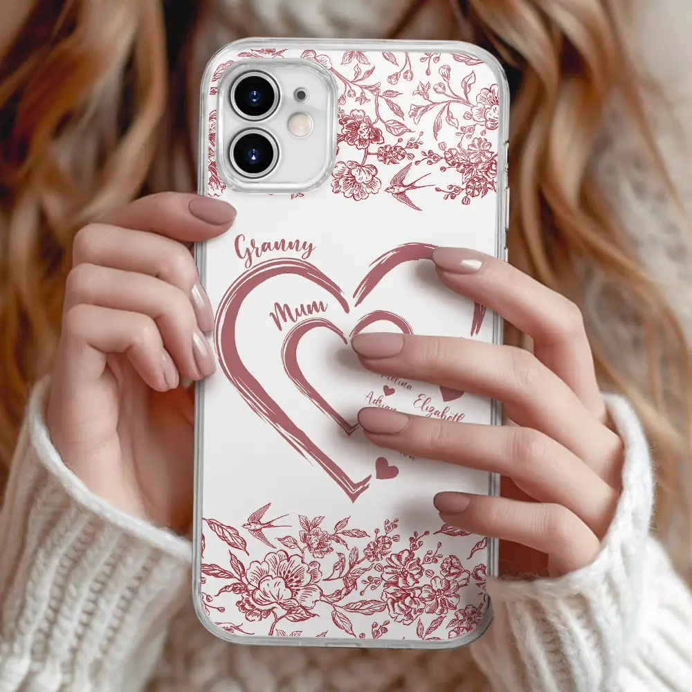 Mom Grandma Heart We Love You Toile De Jouy Pattern - Personalized Clear Phone Case - Image 2