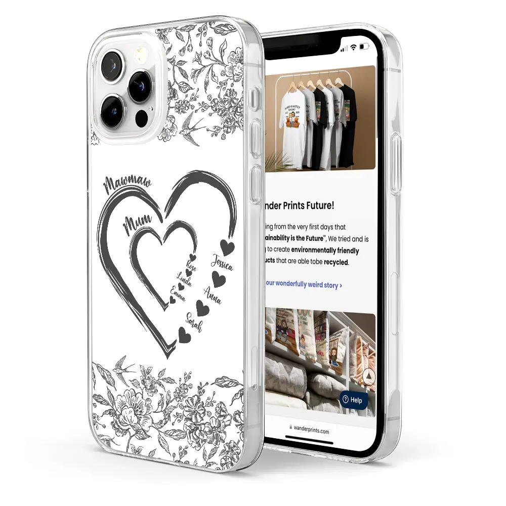 Mom Grandma Heart We Love You Toile De Jouy Pattern - Personalized Clear Phone Case - Image 4