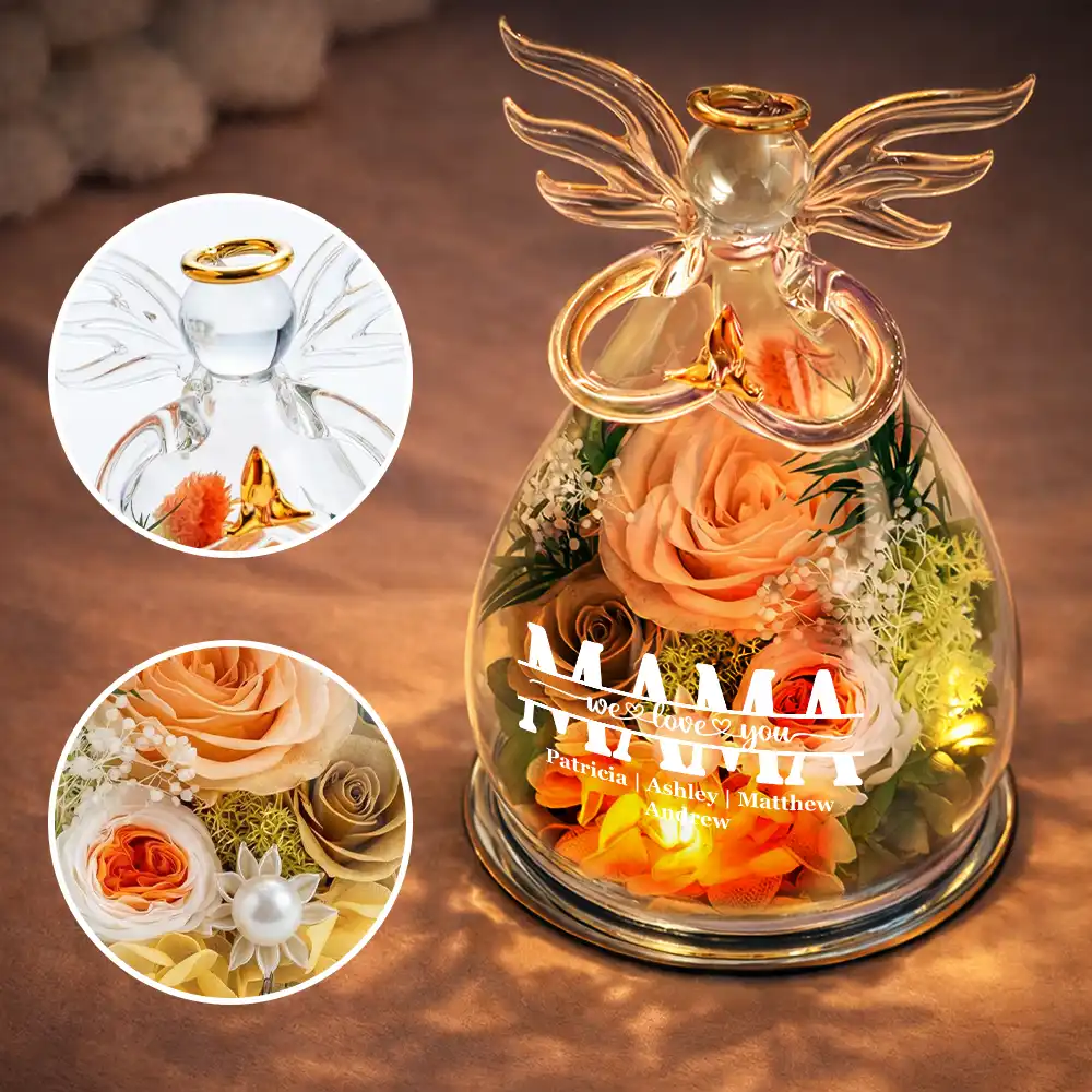 Mom Grandma Flower We Love You - Personalized Flower In Glass Angel Figurine - Image 6