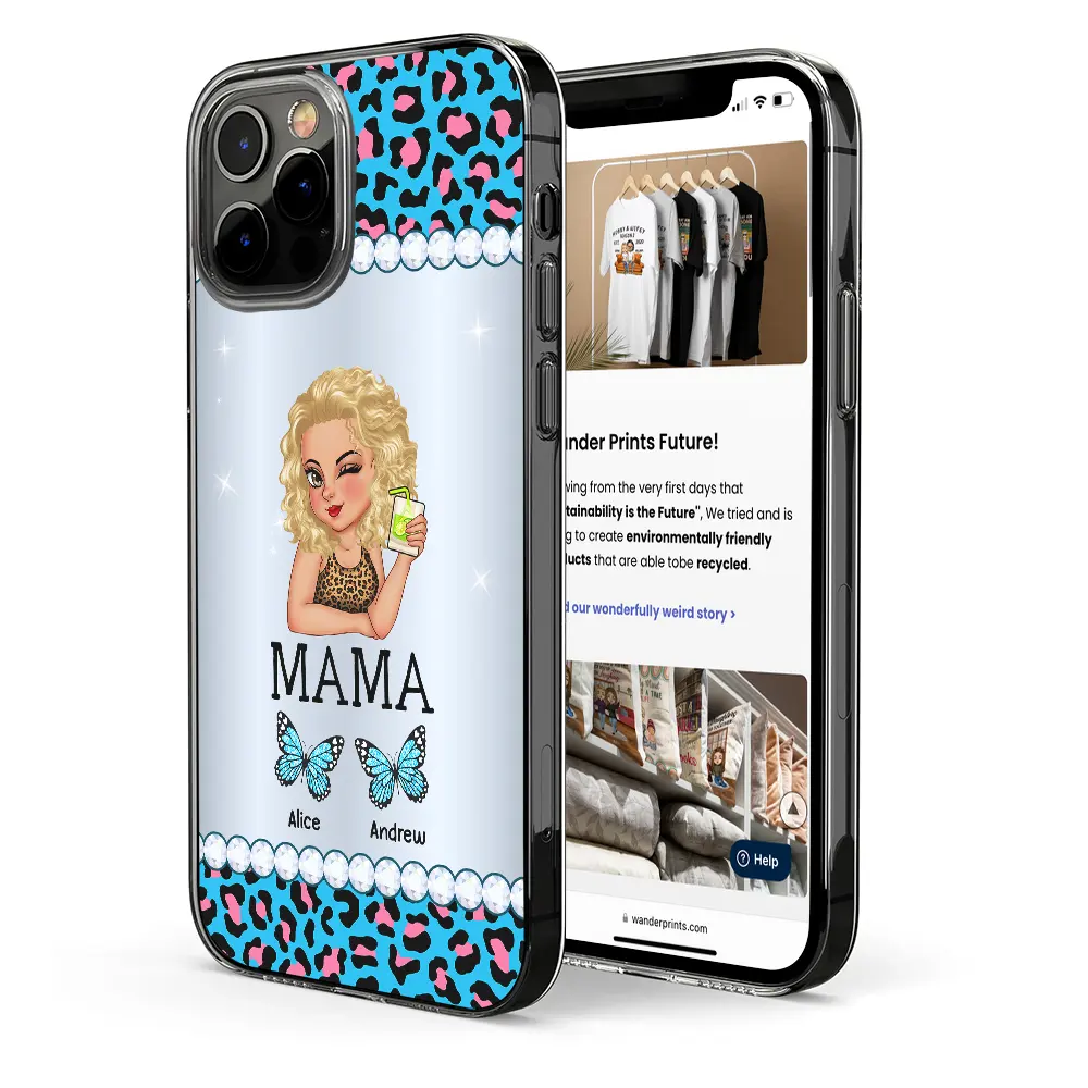 Mom Grandma Kids Butterflies Leopard Pattern - Personalized Clear Phone Case - Image 2