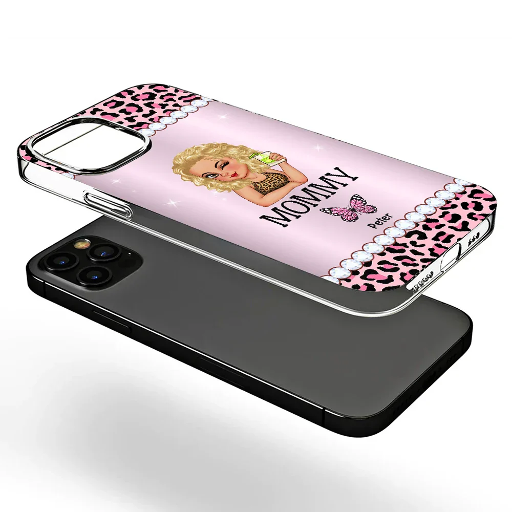 Mom Grandma Kids Butterflies Leopard Pattern - Personalized Clear Phone Case - Image 3