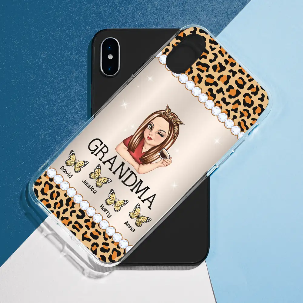 Mom Grandma Kids Butterflies Leopard Pattern - Personalized Clear Phone Case - Image 5