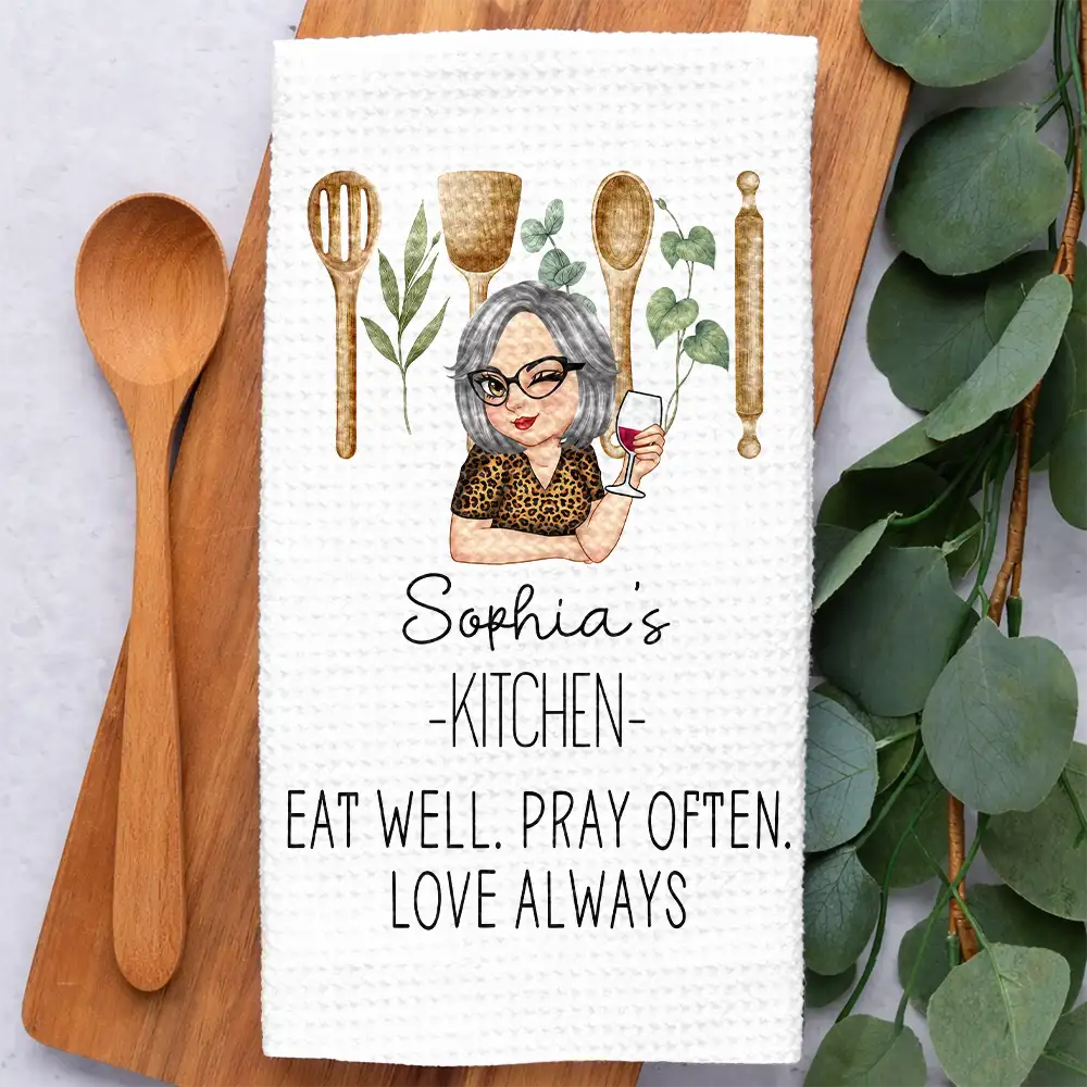Mom Grandma Kitchen Cooking For Love - Personalized Kitchen Towel - Image 2
