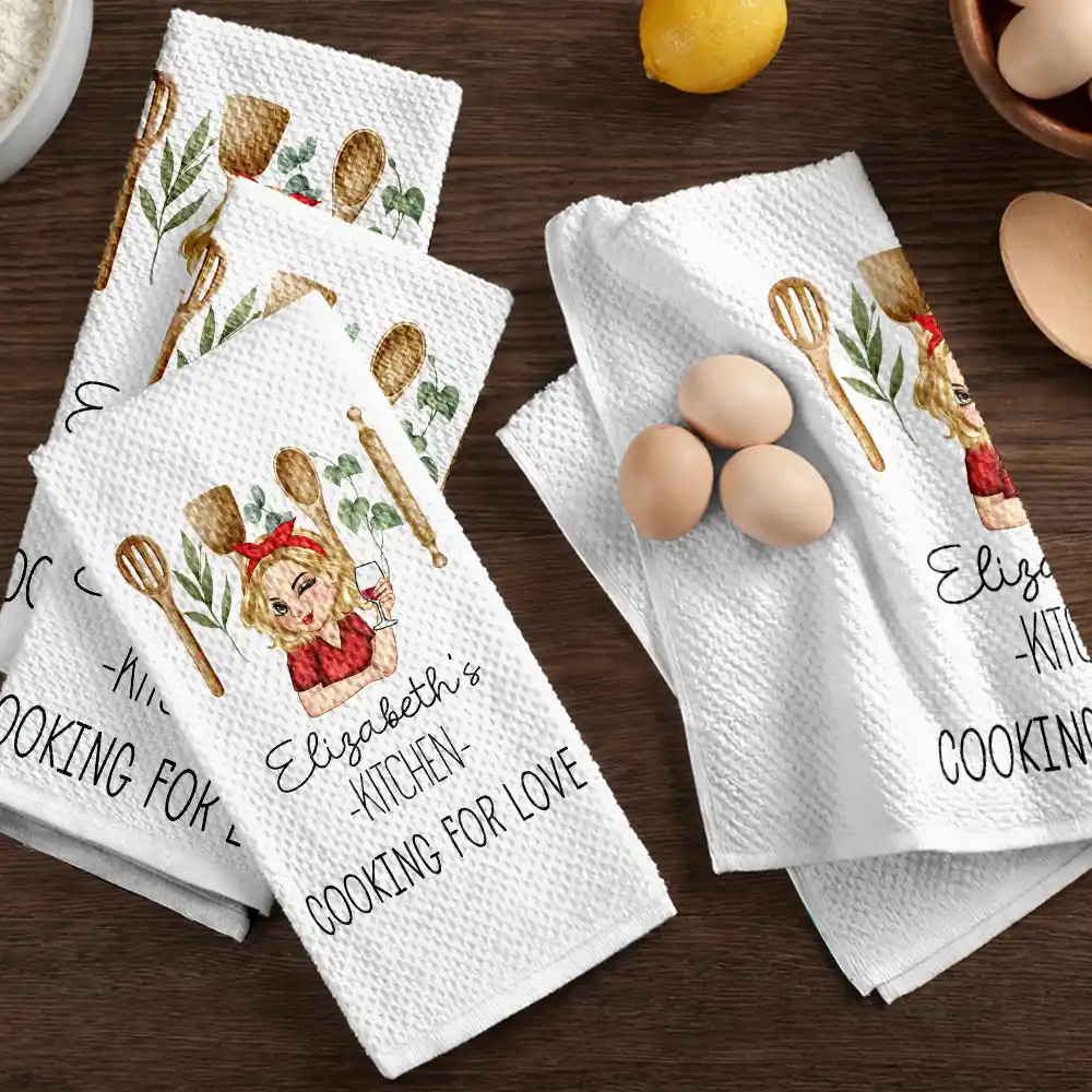 Mom Grandma Kitchen Cooking For Love - Personalized Kitchen Towel - Image 6