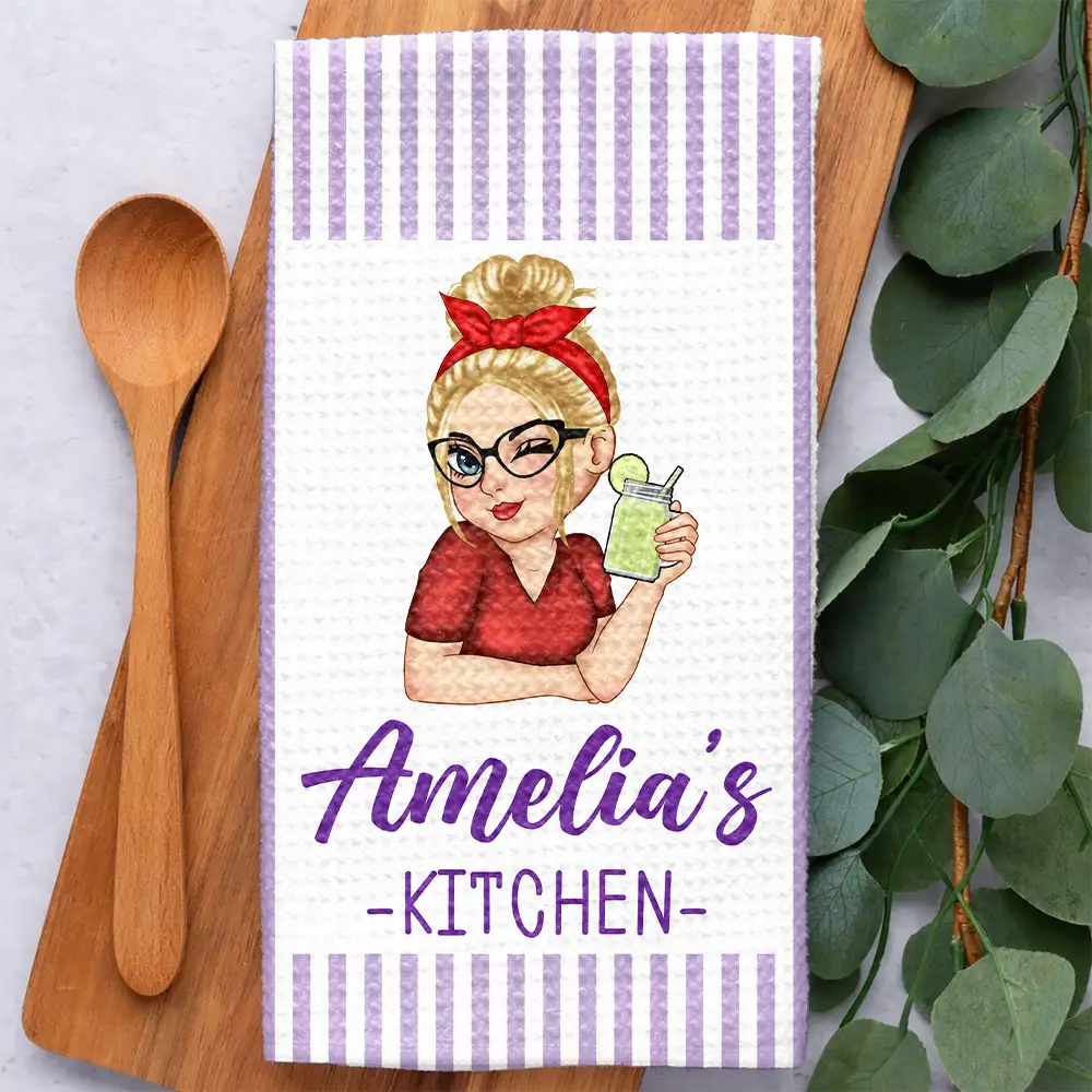 Mom Grandma Kitchen Vintage Stripe - Personalized Kitchen Towel - Image 2