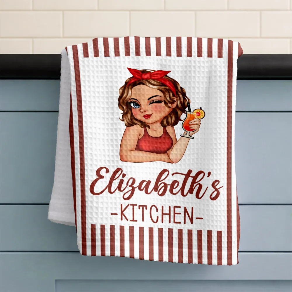 Mom Grandma Kitchen Vintage Stripe - Personalized Kitchen Towel - Image 3