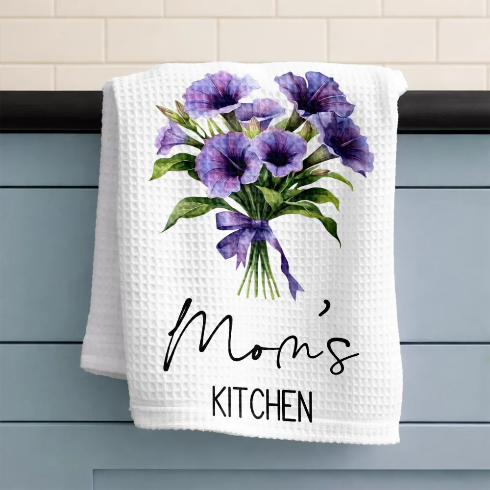 Mom Grandma Kitchen Watercolor Birth Flower Bouquet - Personalized Kitchen Towel - Image 3