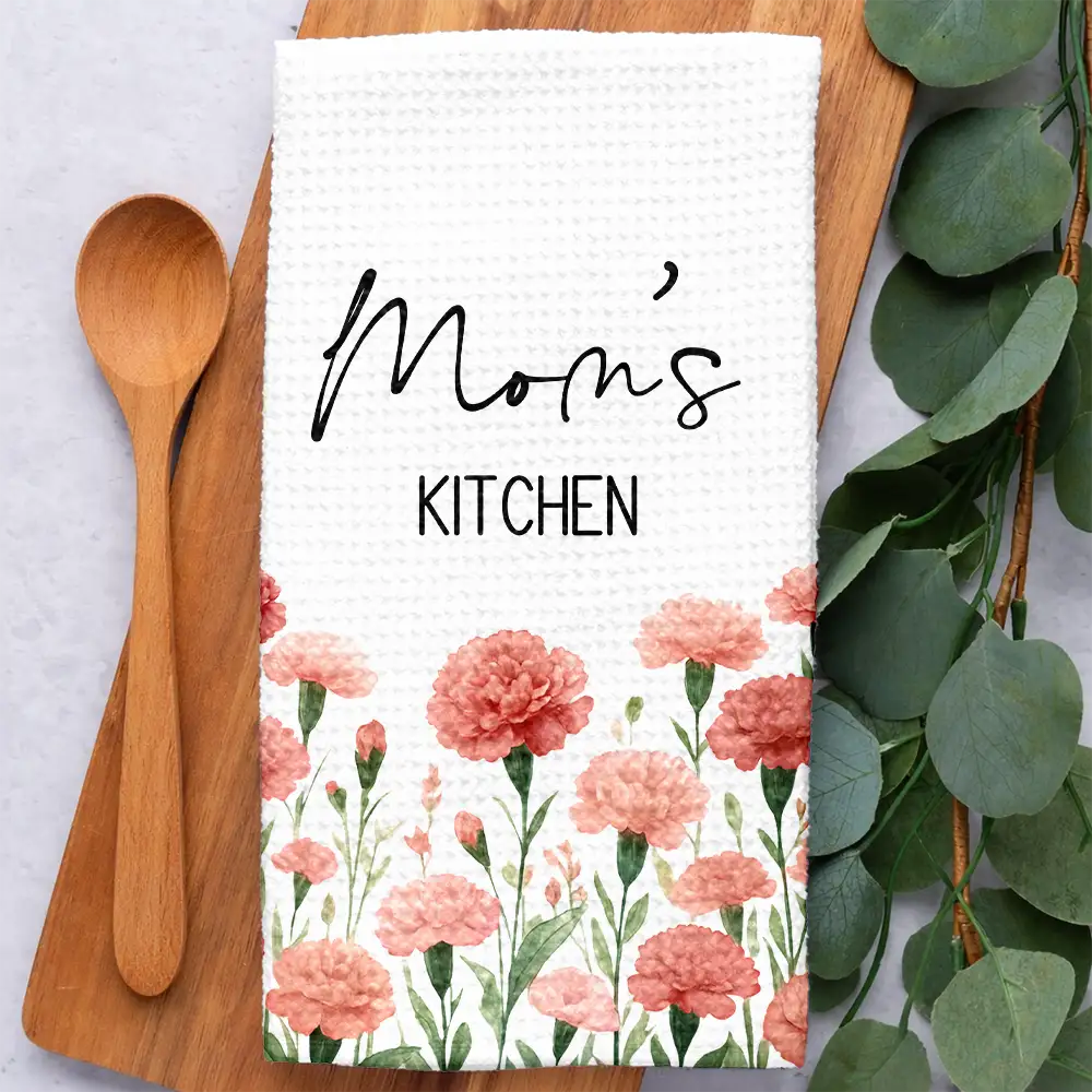 Mom Grandma Kitchen Watercolor Birth Flower - Personalized Kitchen Towel - Image 2