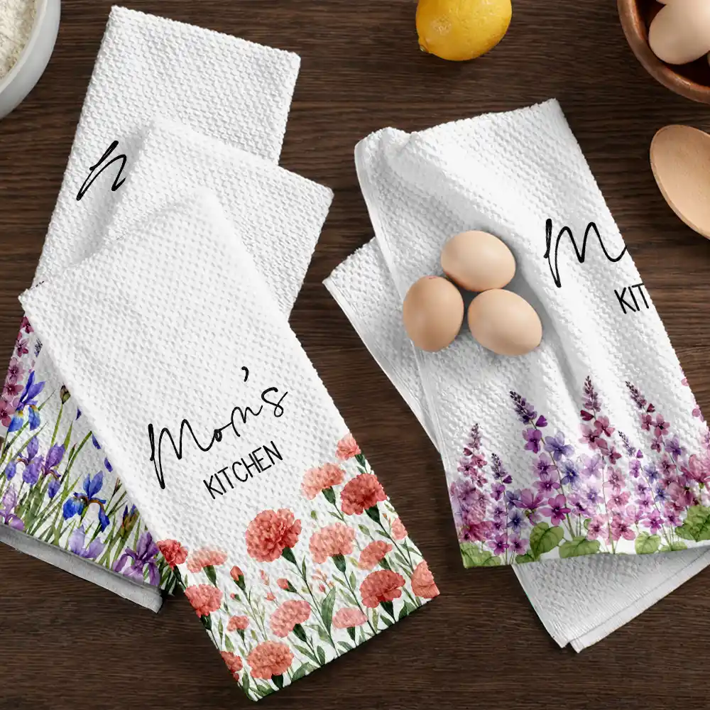 Mom Grandma Kitchen Watercolor Birth Flower - Personalized Kitchen Towel - Image 6