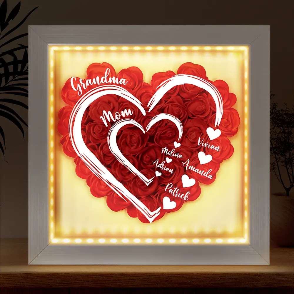 Mom Grandma Little Sweethearts - Personalized LED Light Flower Shadow Box