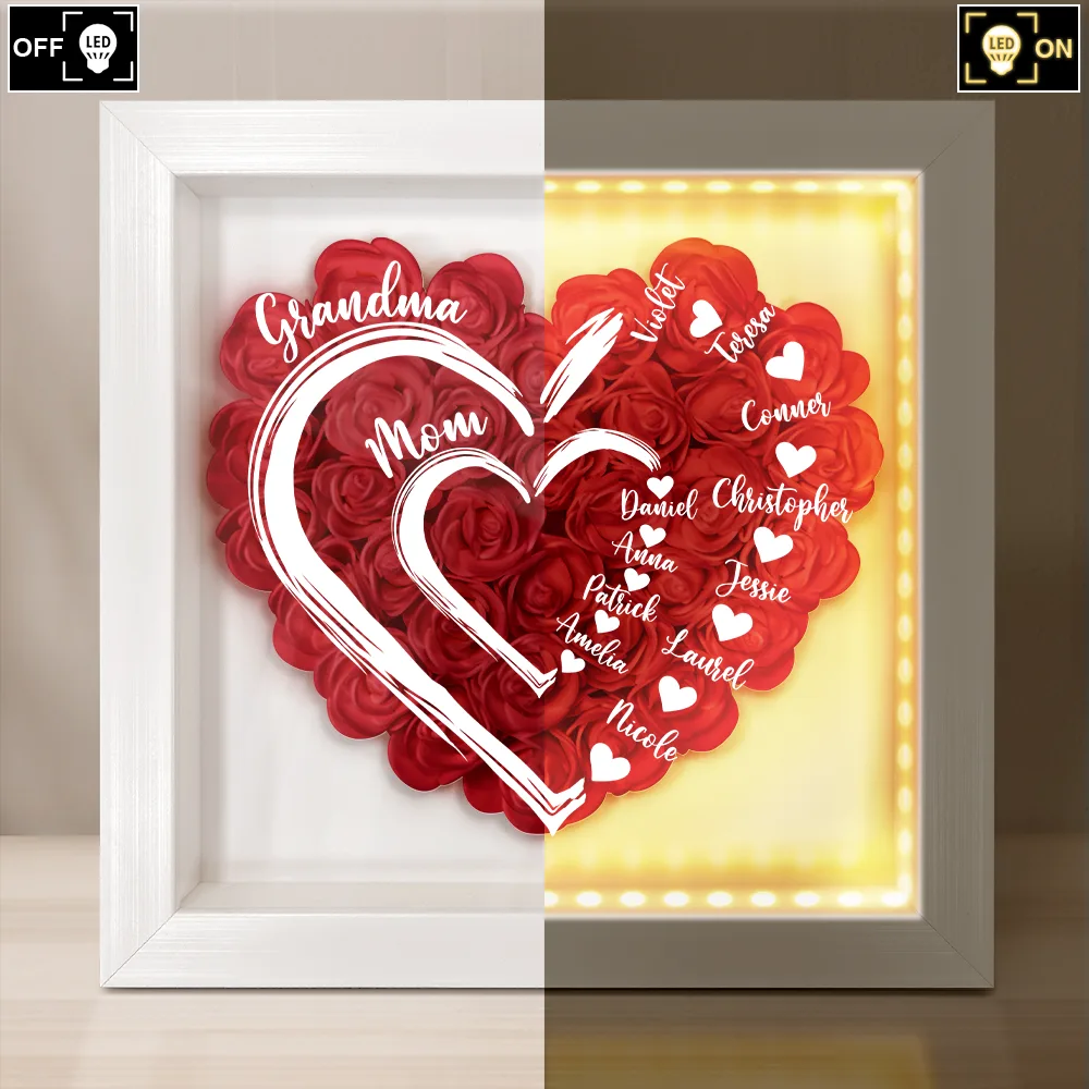 Mom Grandma Little Sweethearts - Personalized LED Light Flower Shadow Box - Image 3