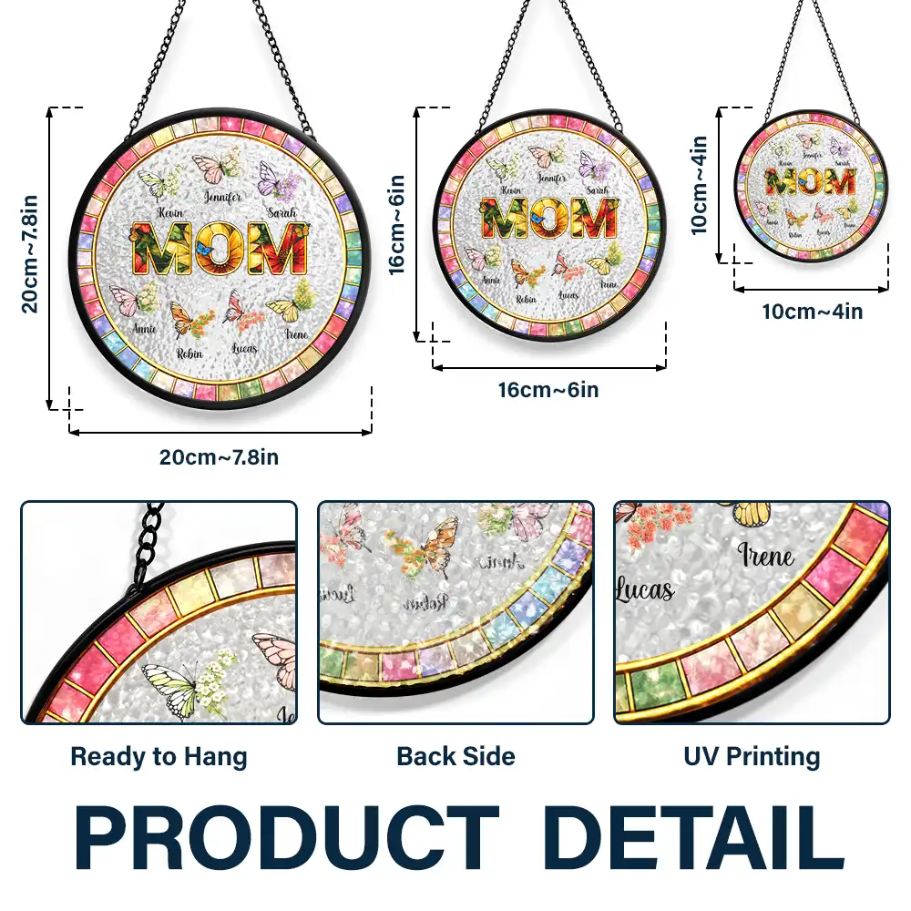 Mom Grandma Nana Floral Butterflies - Personalized Stained Glass Window Hanging Suncatcher - Image 3