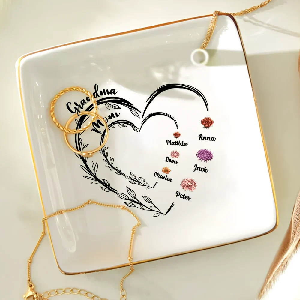 Mom Grandma Sweethearts Birth Month Flowers - Personalized Ring Dish - Image 4