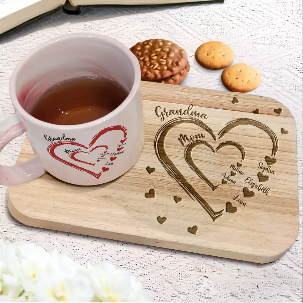 Mom Grandma Sweethearts - Personalized Combo Marble Mug & Serving Board - Image 2