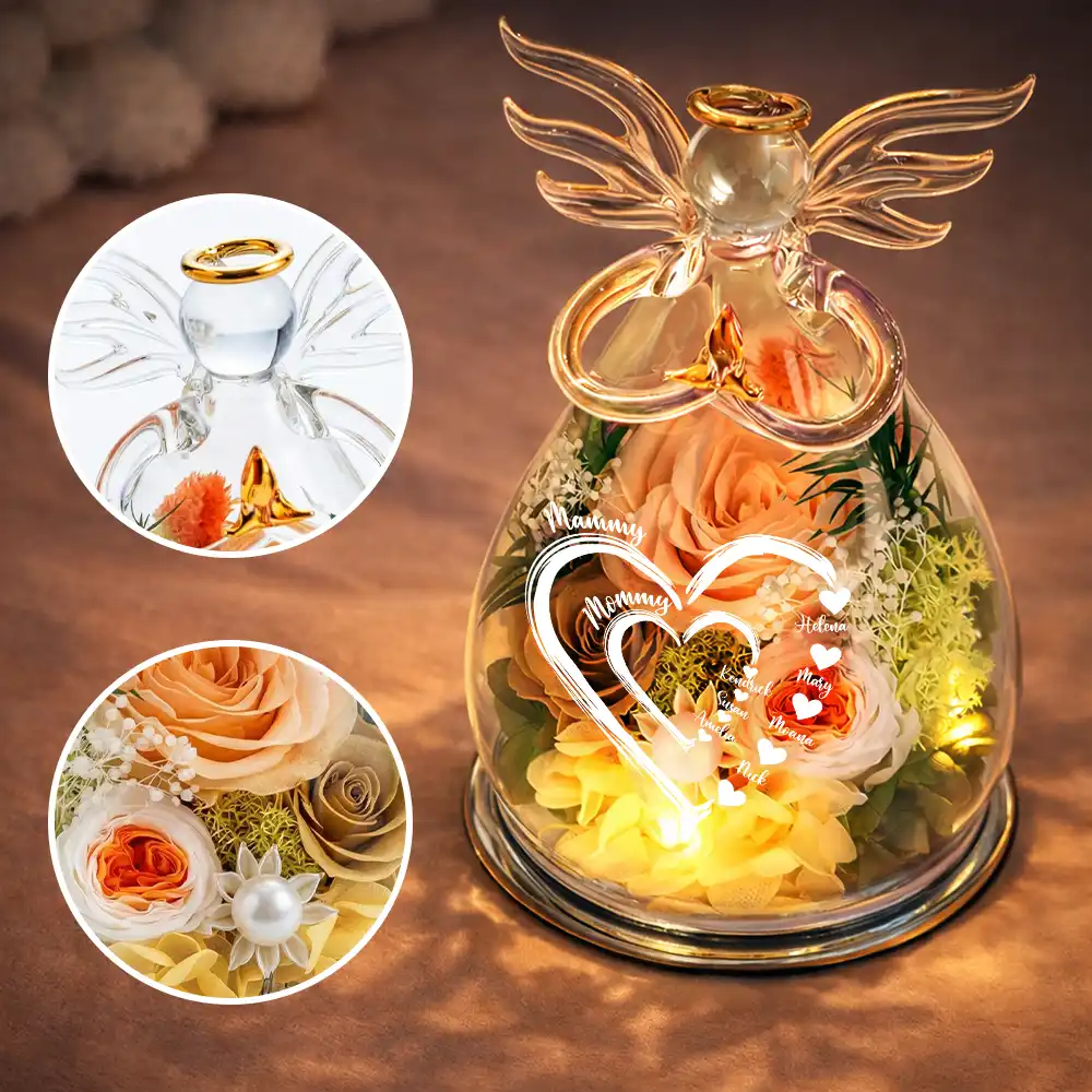 Mom Grandma Sweethearts - Personalized Flower In Glass Angel Figurine - Image 6