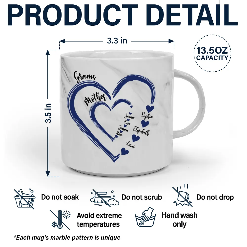 Mom Grandma Sweethearts - Personalized Marble Mug - Image 5