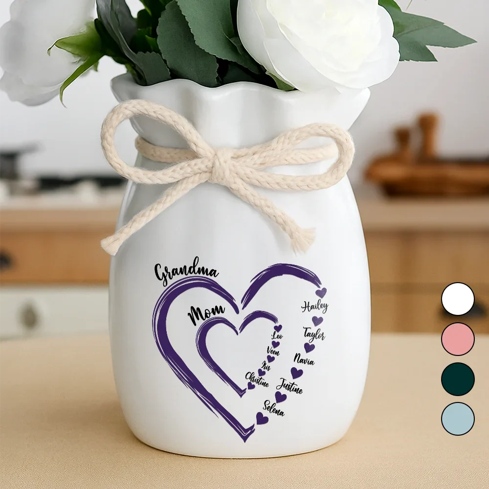 Mom Grandma Sweethearts - Personalized Ribbon Tie Flower Vase - Image 2