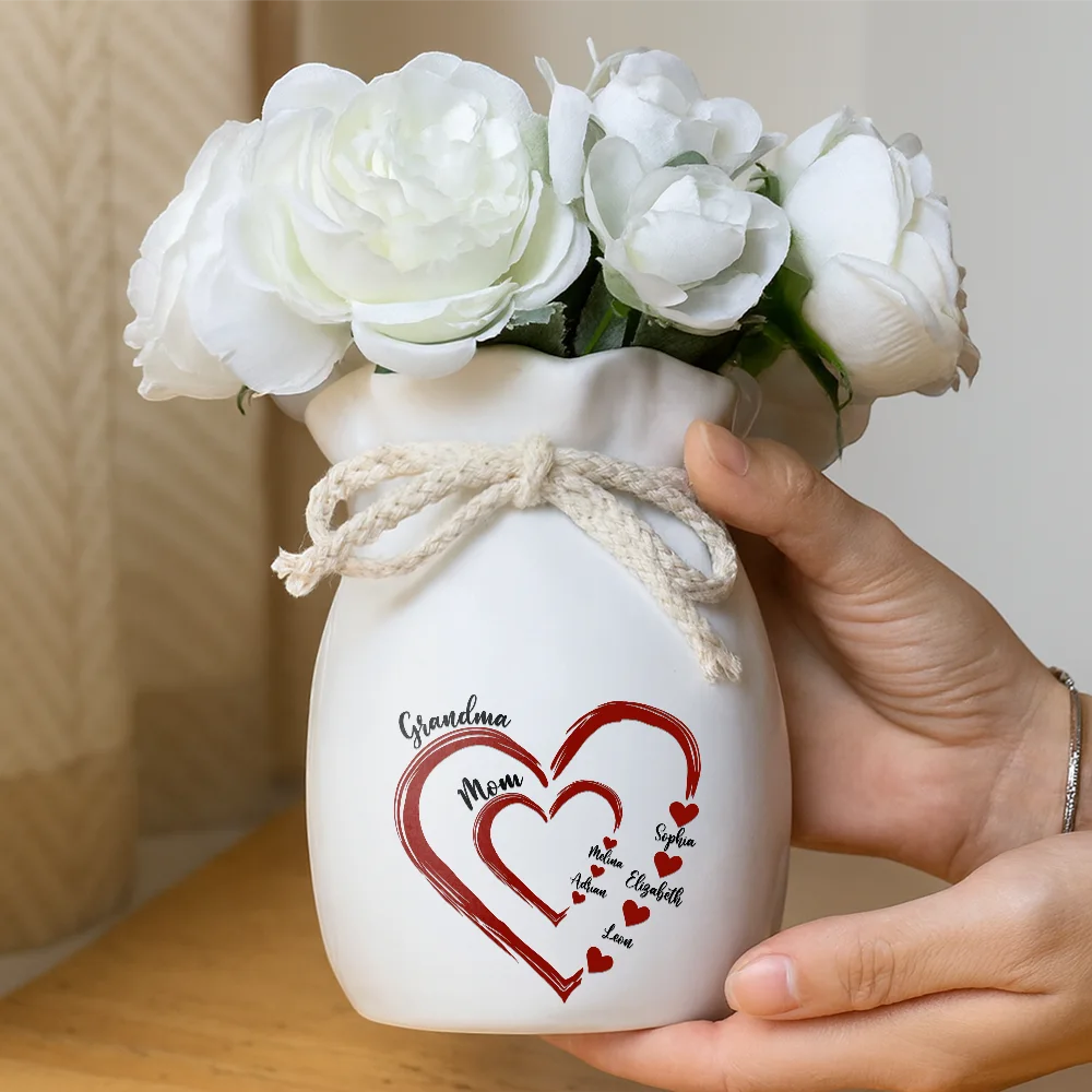 Mom Grandma Sweethearts - Personalized Ribbon Tie Flower Vase - Image 5