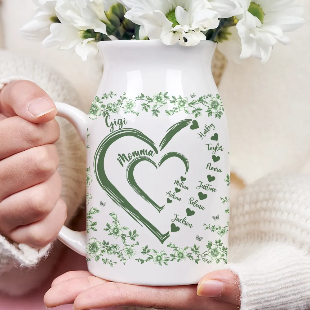 Mom Grandma Sweethearts Toile - Personalized Ceramic Flower Vase - Image 3