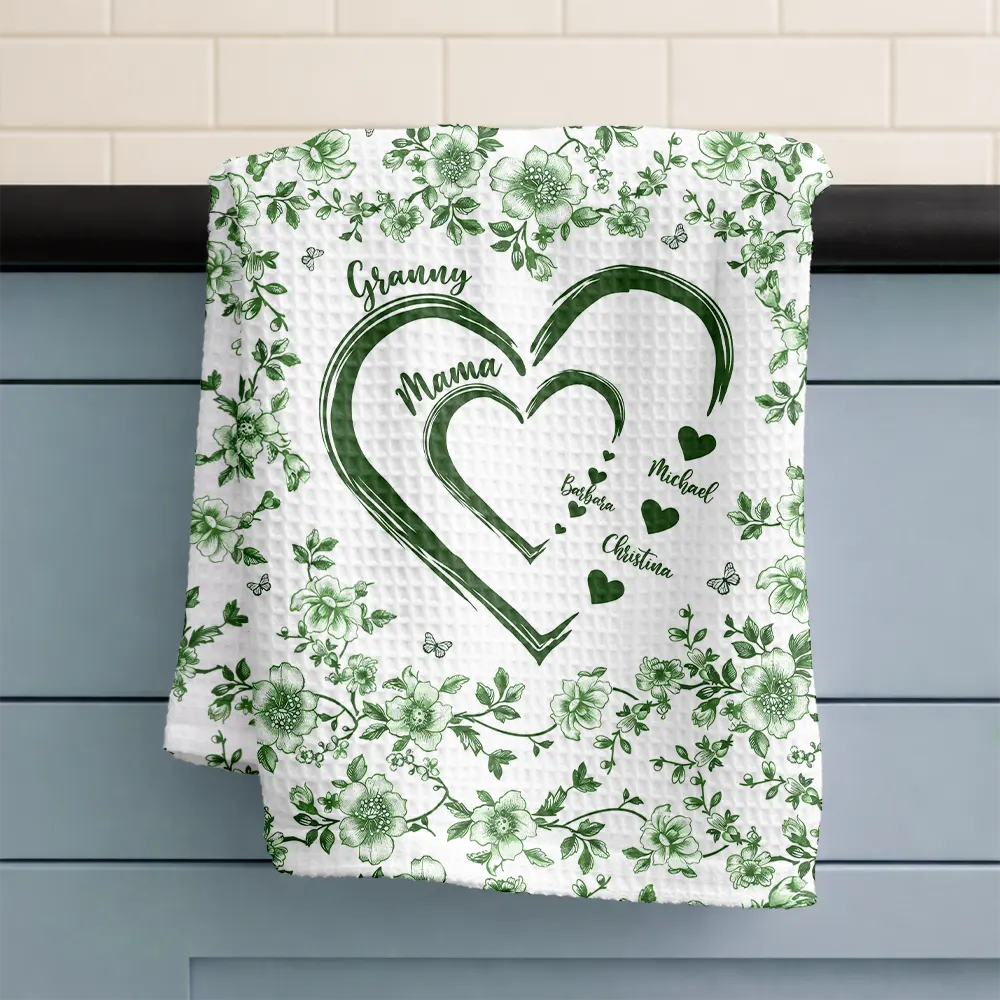 Mom Grandma Sweethearts Toile - Personalized Kitchen Towel - Image 3