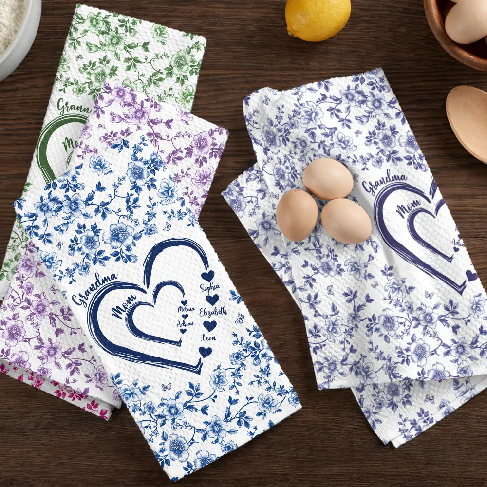 Mom Grandma Sweethearts Toile - Personalized Kitchen Towel - Image 6