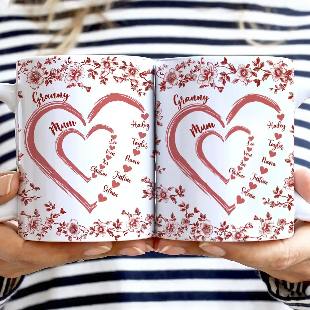 Mom Grandma Sweethearts Toile - Personalized White Edge-to-Edge Mug - Image 2
