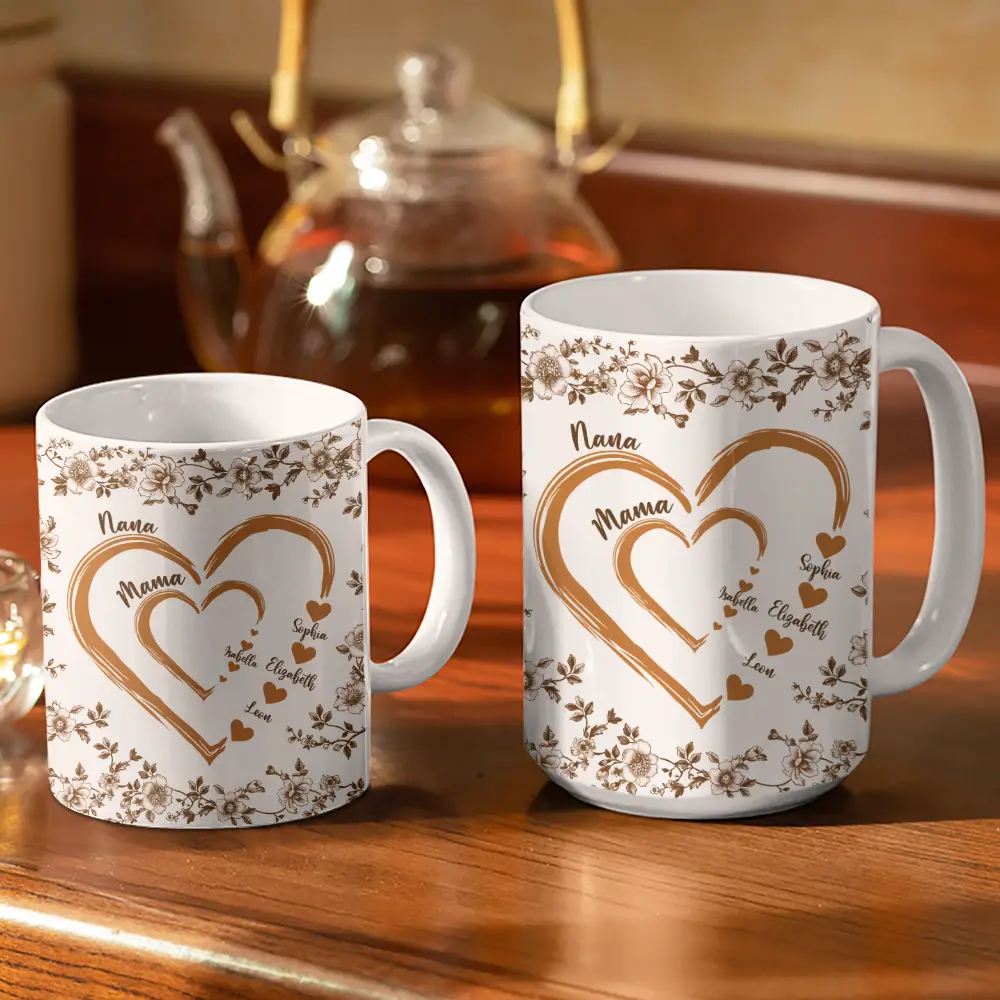 Mom Grandma Sweethearts Toile - Personalized White Edge-to-Edge Mug - Image 3