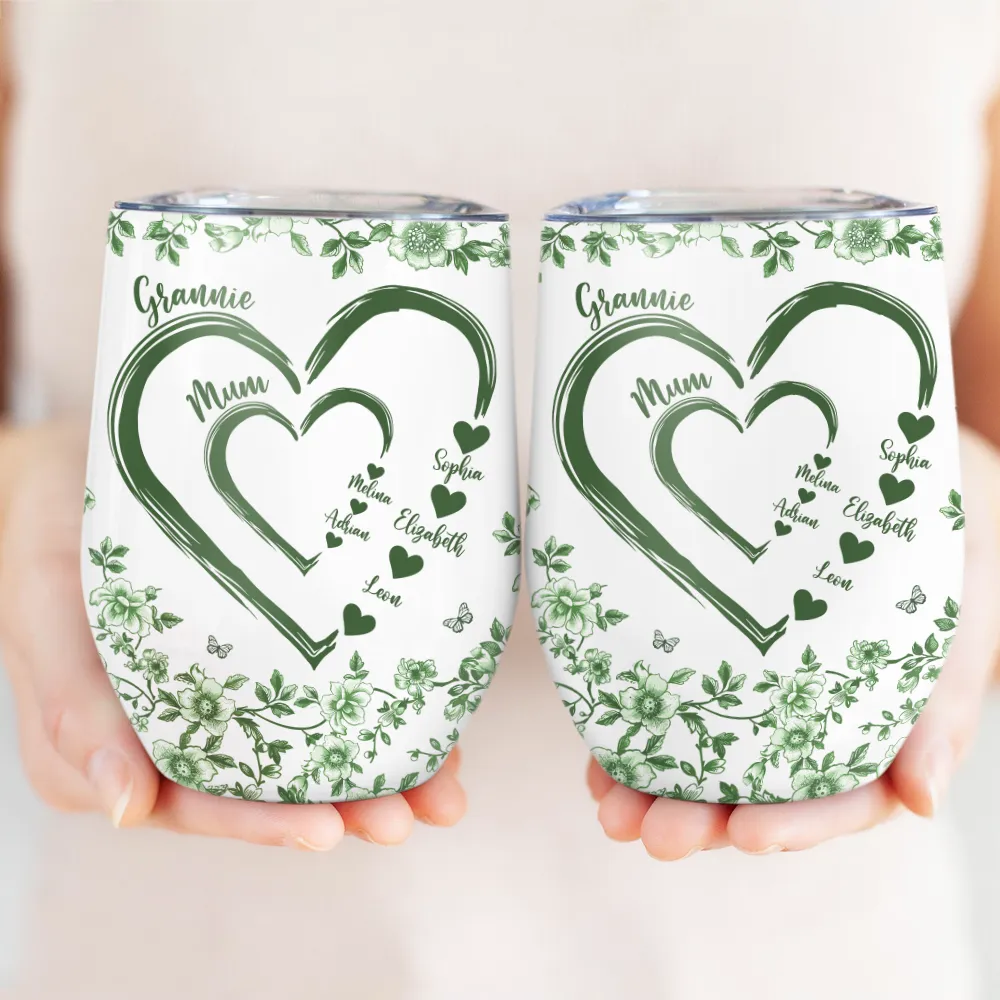 Mom Grandma Sweethearts Toile - Personalized Wine Tumbler - Image 3