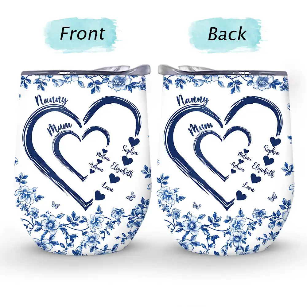 Mom Grandma Sweethearts Toile - Personalized Wine Tumbler - Image 4