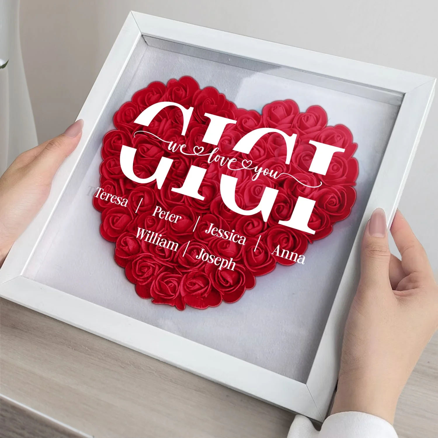 Mom Grandma We Love You - Gift For Mother, Grandmother - Personalized Flower Shadow Box - Image 3