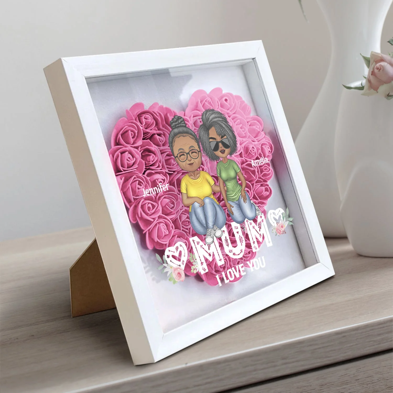 Mom Grandma We Love You - Loving Gift For Mother, Grandmother - Personalized Flower Shadow Box - Image 2