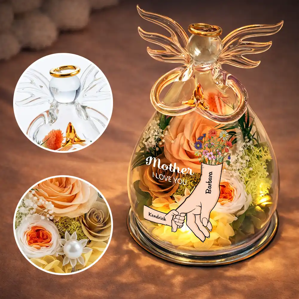 Mom Grandma We Love You - Personalized Flower In Glass Angel Figurine - Image 6