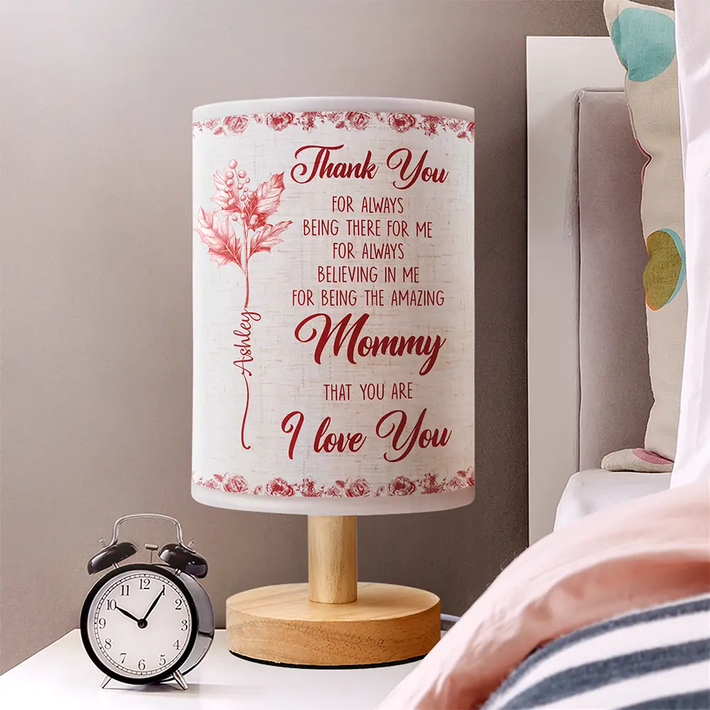 Mom I Love You Birth Flower Toile De Jouy - Personalized Fabric Lamp - Image 2