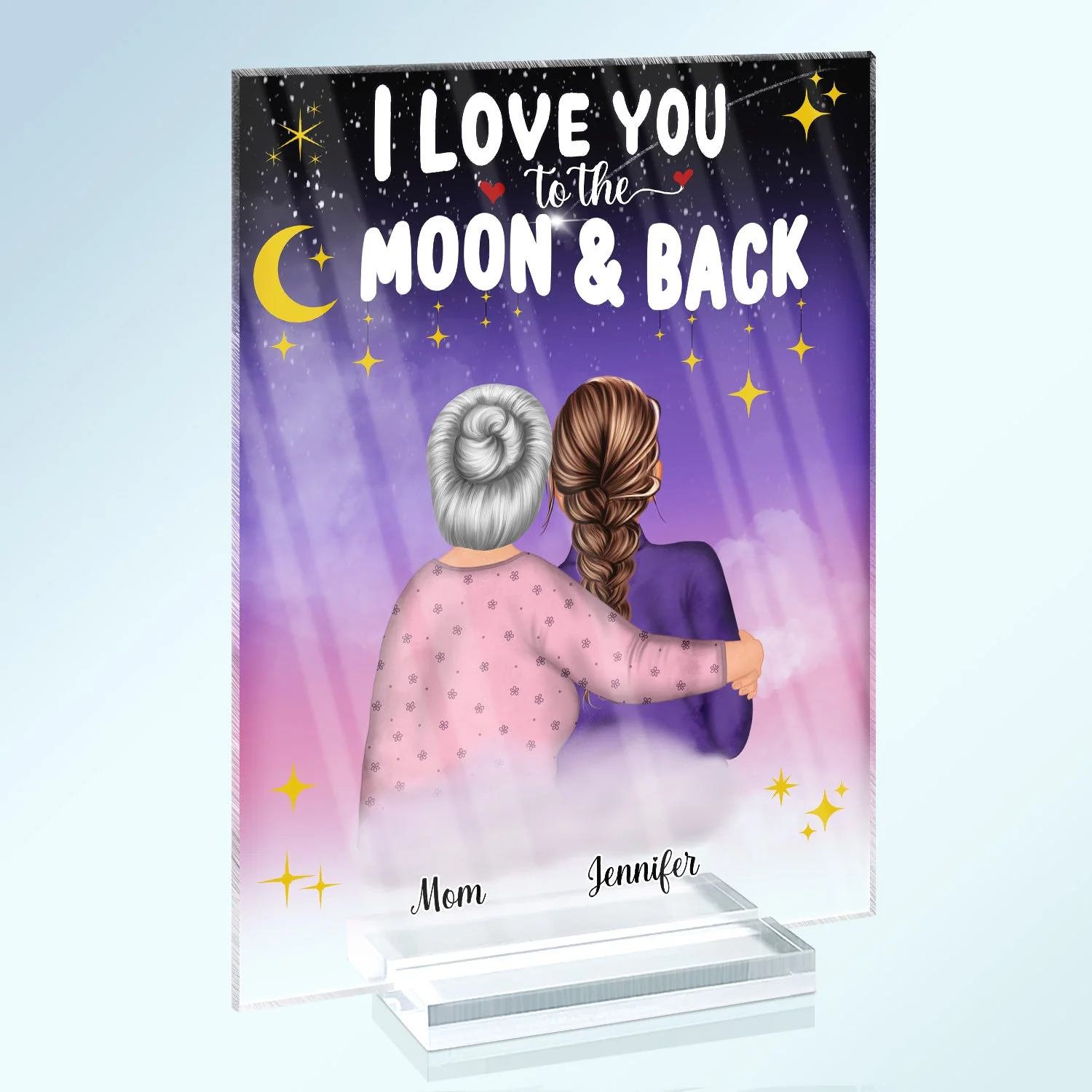 Mom I Love You To The Moon And Back - Birthday, Family Gift For Mother, Grandma, Daughter, Women - Personalized Custom Vertical Rectangle Acrylic Plaque - Image 2