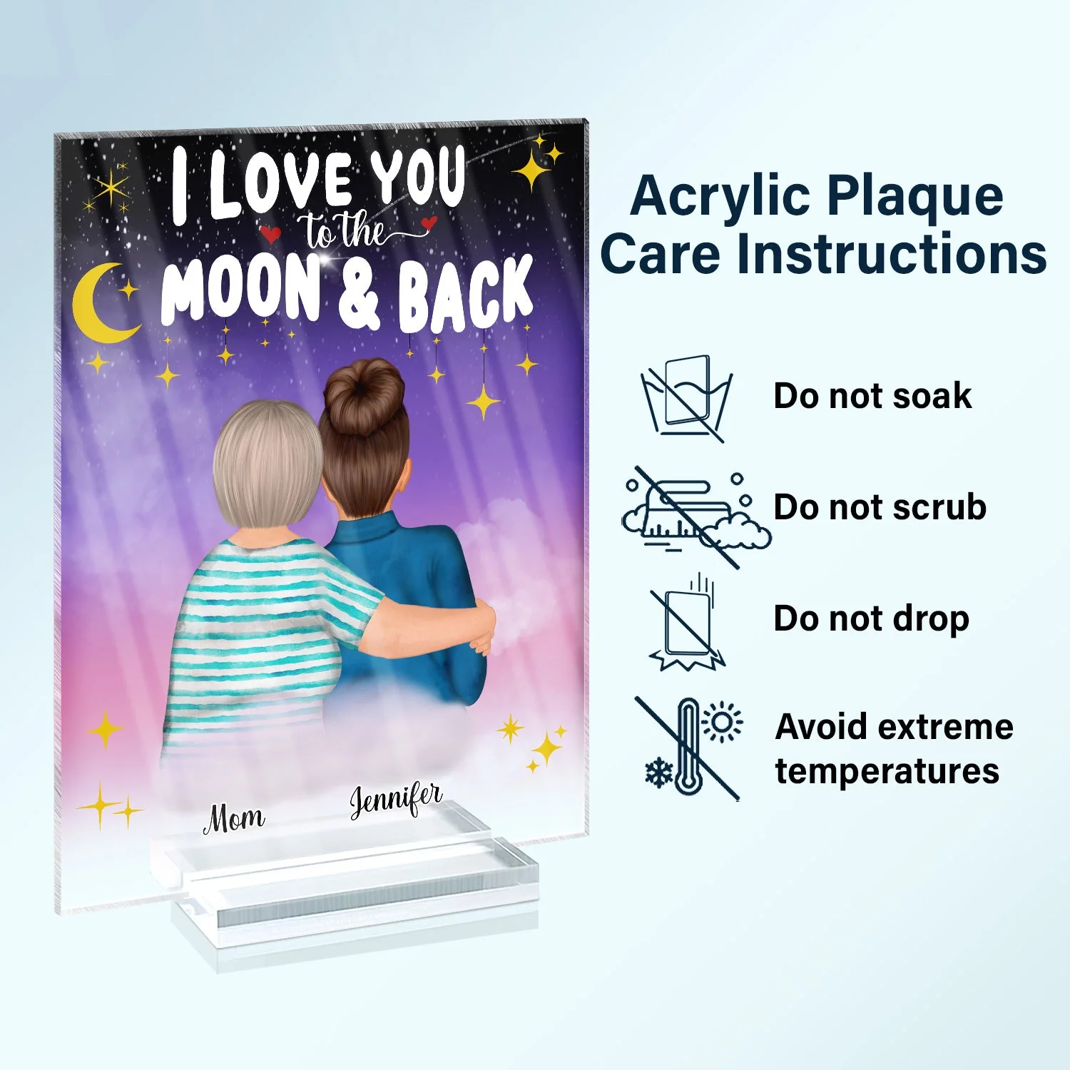 Mom I Love You To The Moon And Back - Birthday, Family Gift For Mother, Grandma, Daughter, Women - Personalized Custom Vertical Rectangle Acrylic Plaque - Image 6