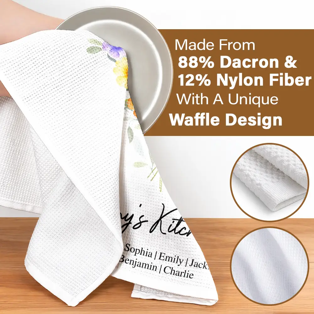Mom Mum Grandma Kitchen Watercolor Birth Flower - Personalized Kitchen Towel - Image 4