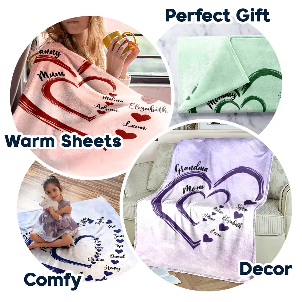 Mom Mum Grandma Sweethearts - Personalized Fleece Blanket, Sherpa Blanket - Image 7