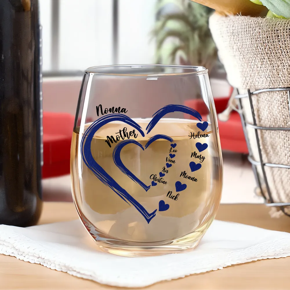 Mom Mum Grandma Sweethearts - Personalized Stemless Wine Glass - Image 2