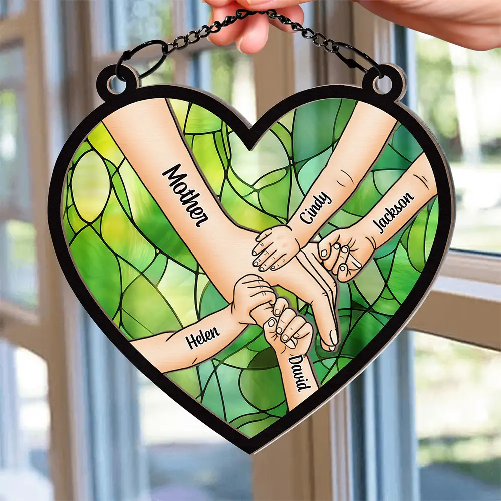 Mom Nana & Children Hands In Hands - Personalized Window Hanging Suncatcher Ornament - Image 2
