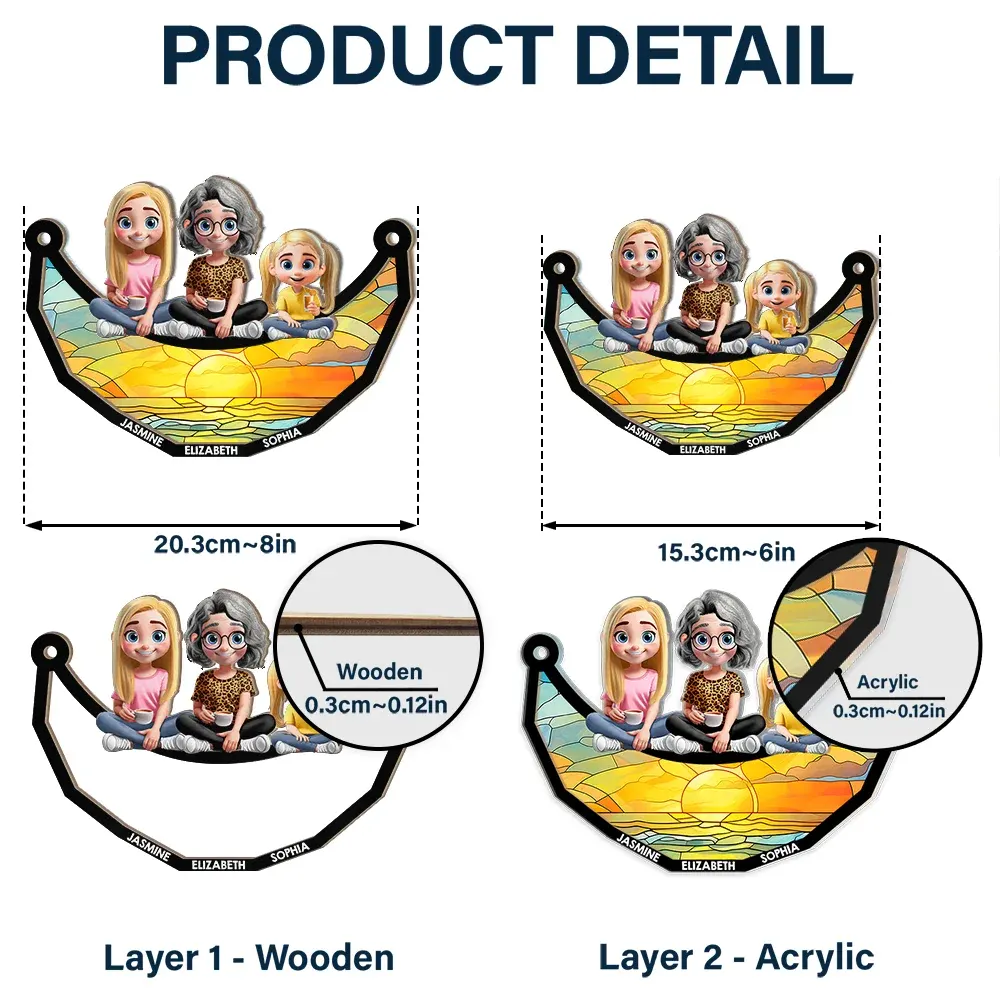 Mom Nana Sitting With Children On The Moon - Personalized Window Hanging Suncatcher Ornament - Image 5